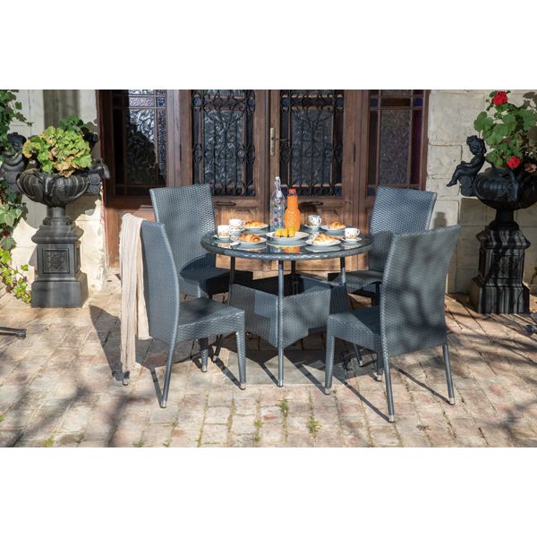 SET MESA ALUMINIO RATAN + 4 SI D100X75CM